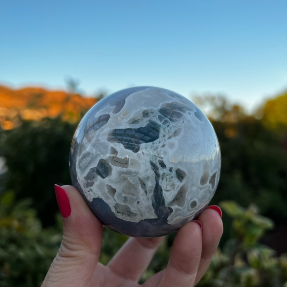 Quartzy Colorful Moss Agate Sphere - Picture 3 of 9